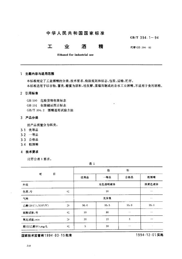 工业酒精 (GB/T 394.1-1994)