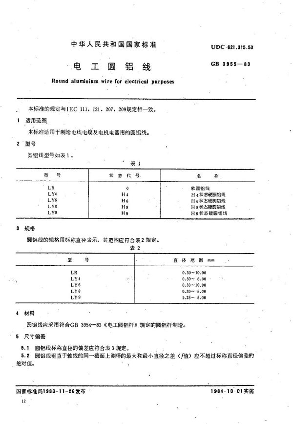 电工圆铝线 (GB/T 3955-1983)