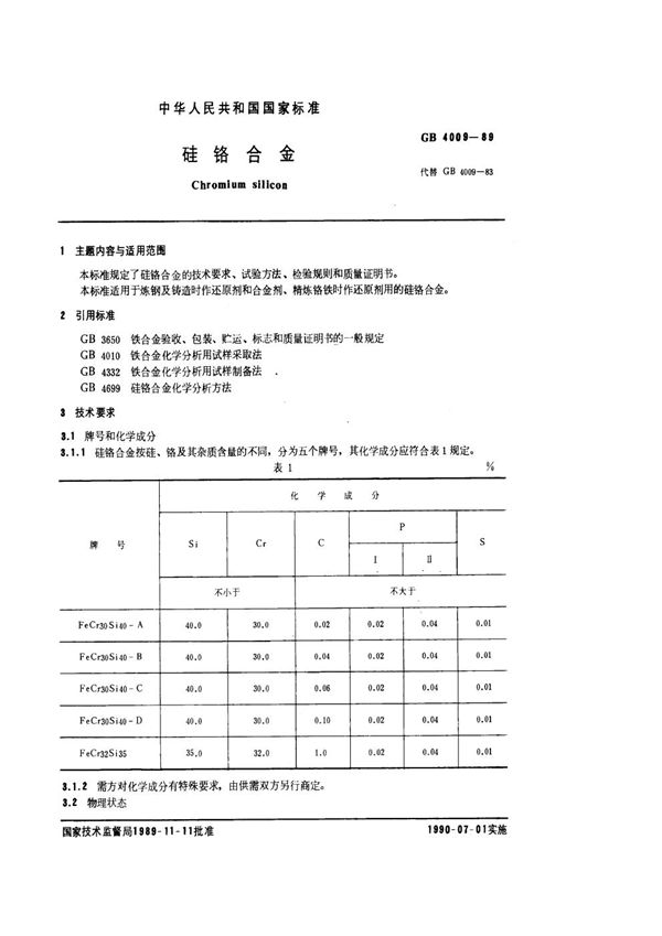 硅铬合金 (GB/T 4009-1989)