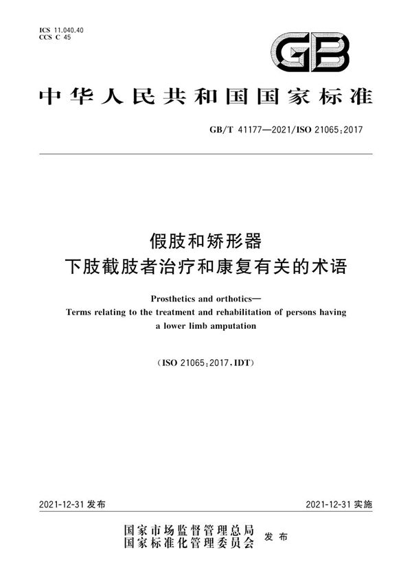 假肢和矫形器 下肢截肢者治疗和康复有关的术语 (GB/T 41177-2021)