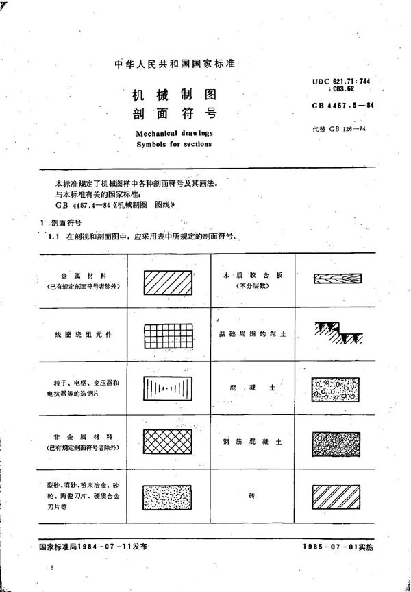 机械制图  剖面符号 (GB/T 4457.5-1984)