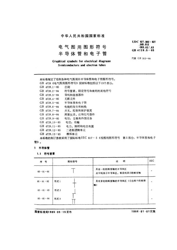 电气图用图形符号 半导体管和电子管 (GB/T 4728.5-1985)