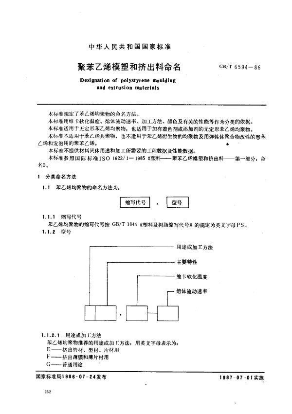 聚苯乙烯模塑和挤出料命名 (GB/T 6594-1986)