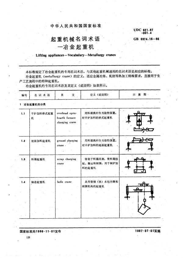 起重机械名词术语  冶金起重机 (GB/T 6974.16-1986)