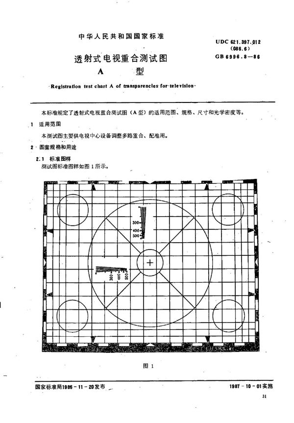 透射式电视重合测试图  A型 (GB/T 6996.8-1986)