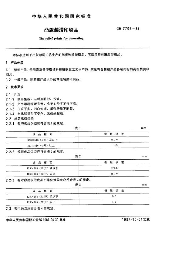 凸版装潢印刷品 (GB/T 7706-1987)