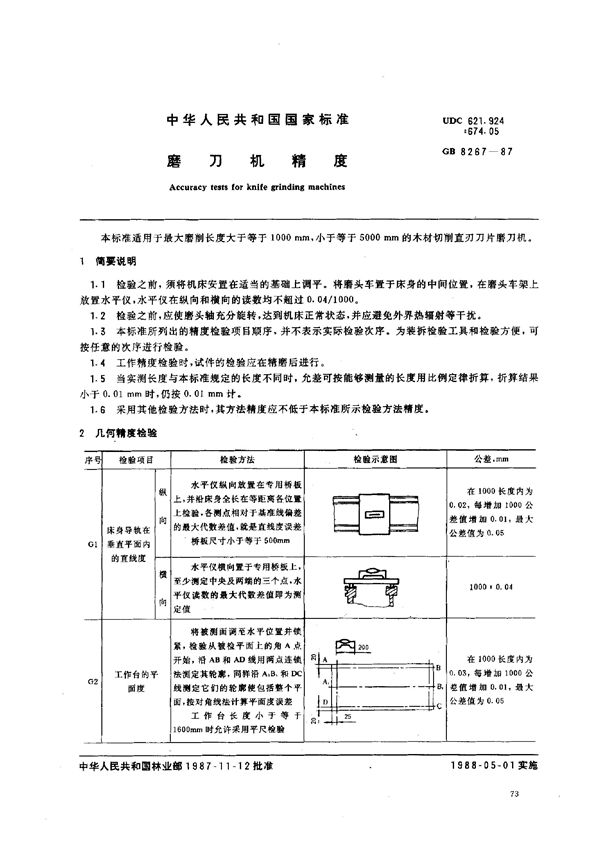 磨刀机精度 (GB/T 8267-1987)