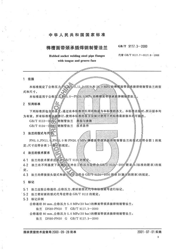 榫槽面带颈承插焊钢制管法兰 (GB/T 9117.3-2000)