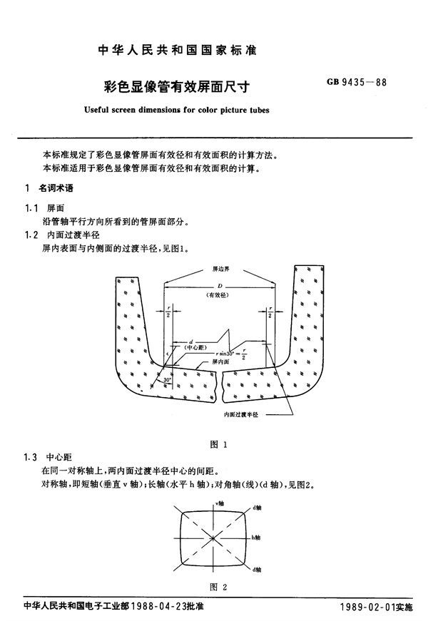 彩色显像管有效屏面尺寸 (GB/T 9435-1988)