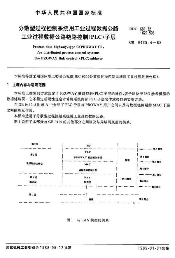 分散型过程控制系统用工业过程数据公路  工业过程数据公路链路控制 (PLC) 子层 (GB/T 9469.4-1988)