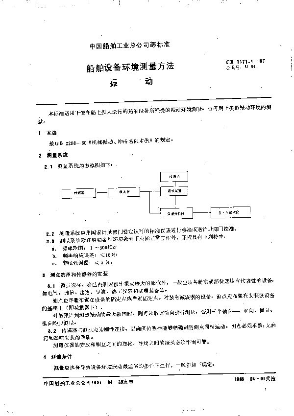 船舶设备环境测量方法 振动 (CB 1171.1-1987）