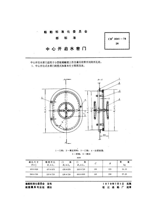 中心开启水密门 (CB 3041-1978)