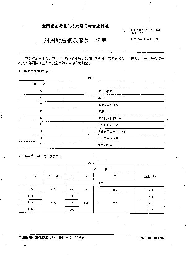 船用厨房钢质家具  杯架 (CB 3231.6-1984）