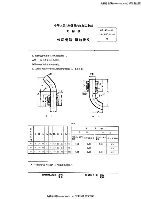 传话管路转动接头 (CB 409-1965)