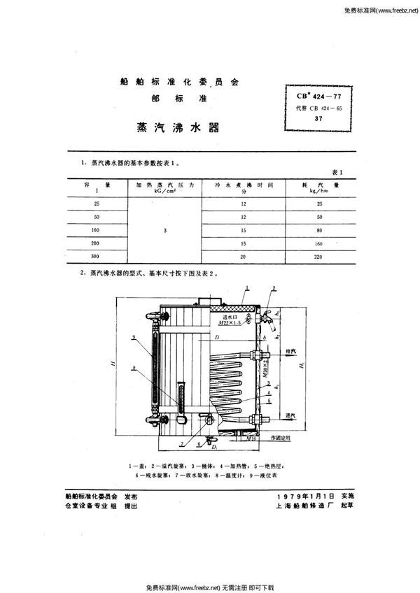 蒸汽沸水器 (CB 424-1977)