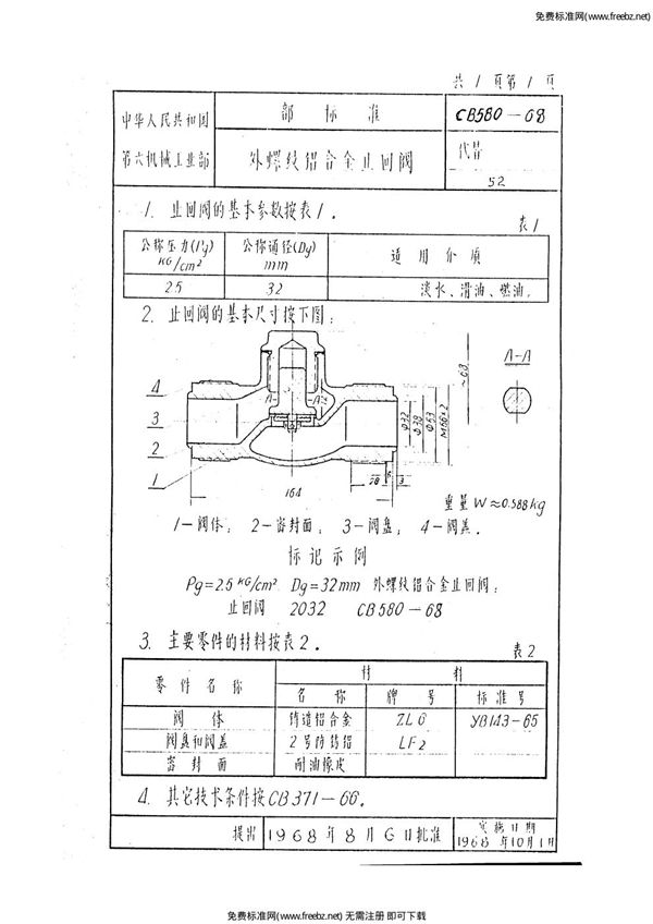 外螺纹铝合金止回阀 (CB 580-1968)