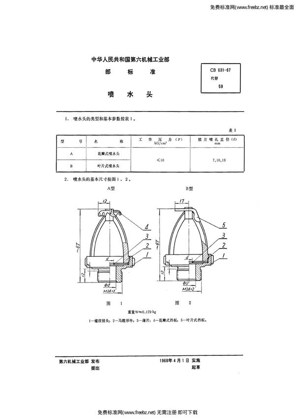 喷水头 (CB 631-1967)