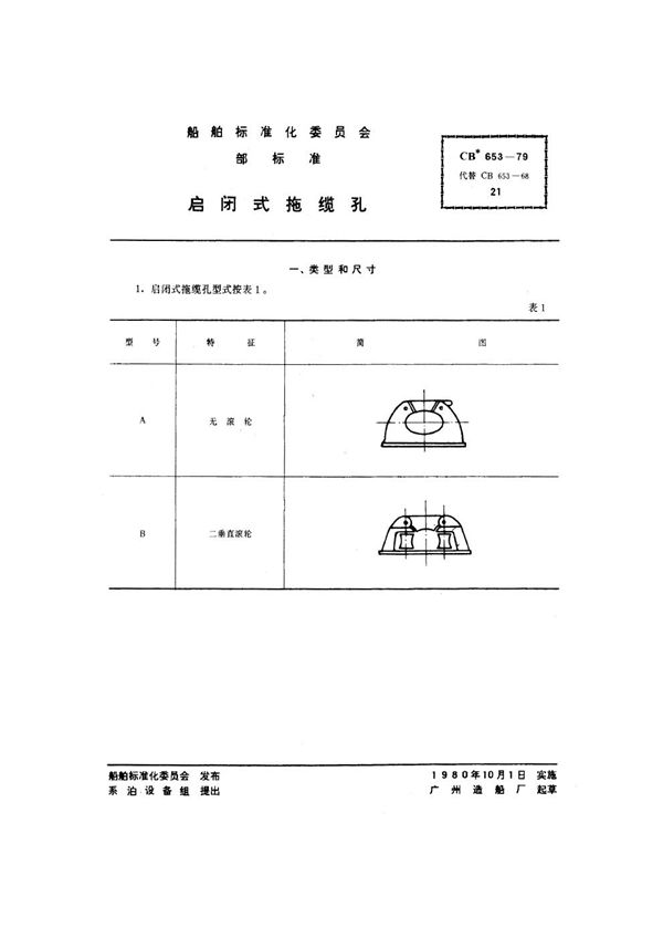 启闭式拖缆孔 (CB 653-1979）