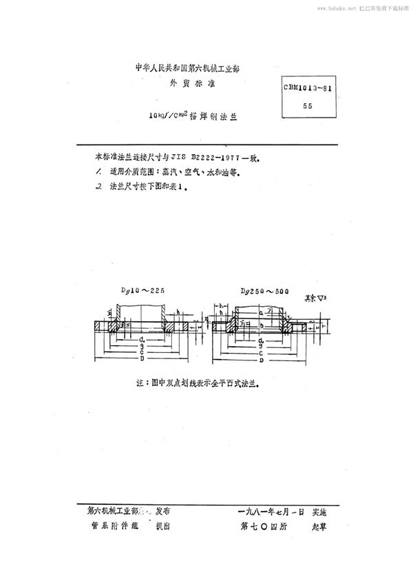 10 kgf/cm2搭焊钢法兰 (CBM 1013-1981)