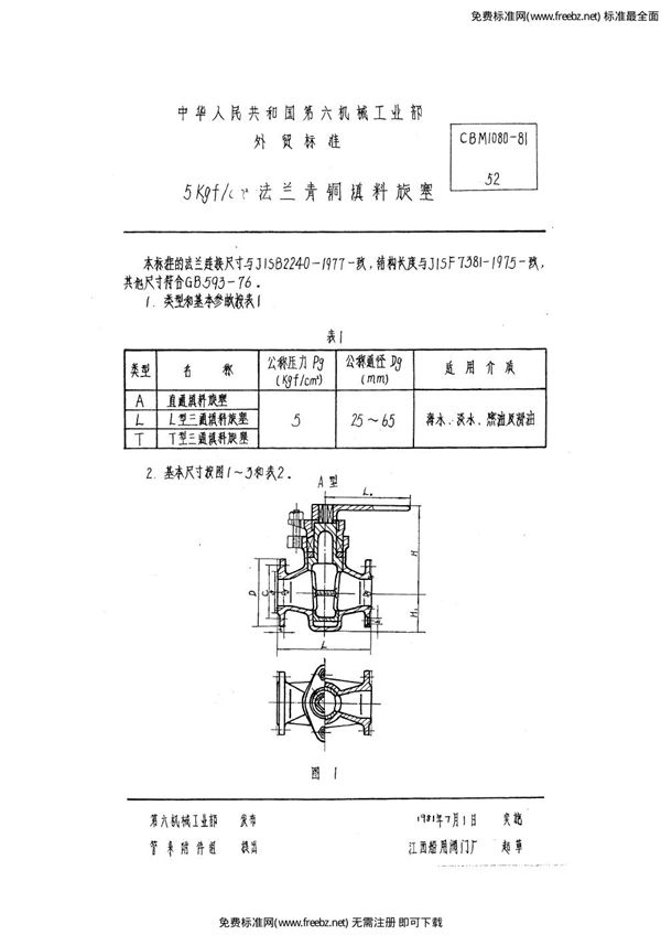 法兰青铜填料旋塞 (CBM 1080-1981)