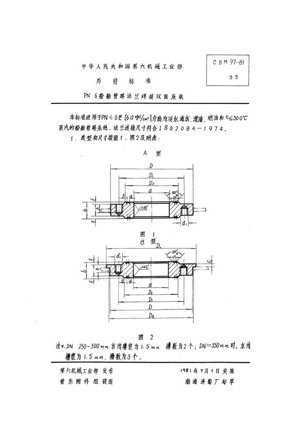 PN6 船舶管路法兰焊接双面座板 (CBM 97-1981)