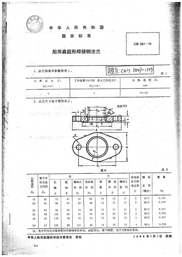 船用扁圆形焊接钢法兰 (CB/T 3847-1999）