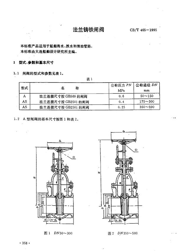 法兰铸铁闸阀 (CB/T 465-1995）