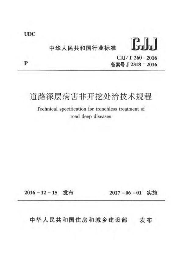 道路深层病害非开挖处治技术规程 (CJJ/T 260-2016)