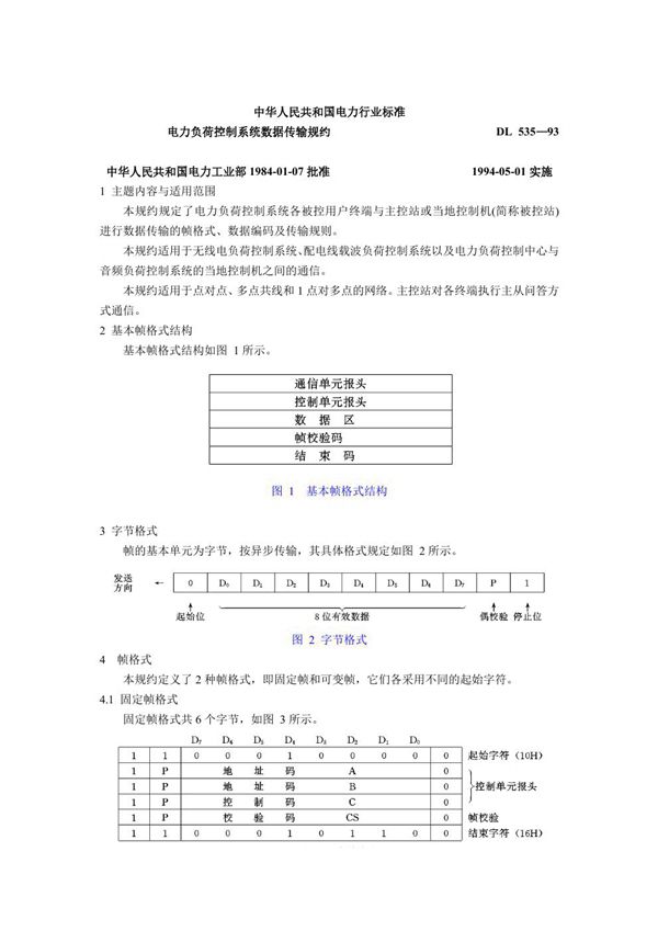 电力负荷控制系统数据传输规约 (DL/T 535-1993)