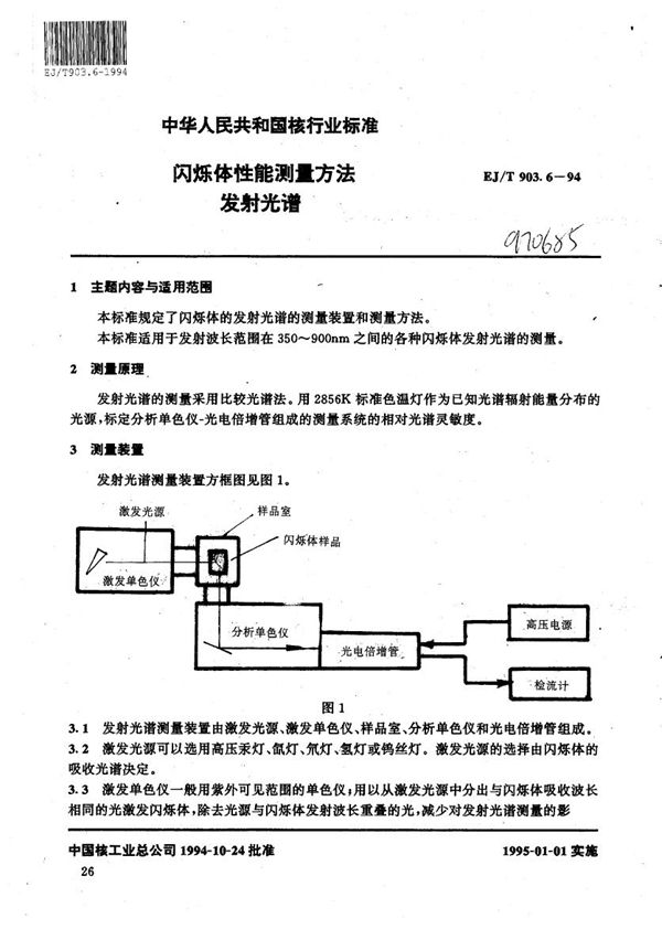 闪烁体性能测量方法 发射光谱 (EJ/T 903.6-1994）