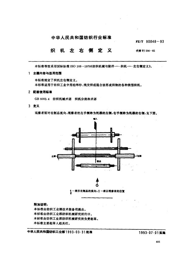 织机左右侧定义 (FZ/T 90048-1993)