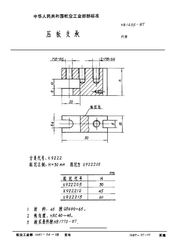 压板支承 (HB 1435-1987)