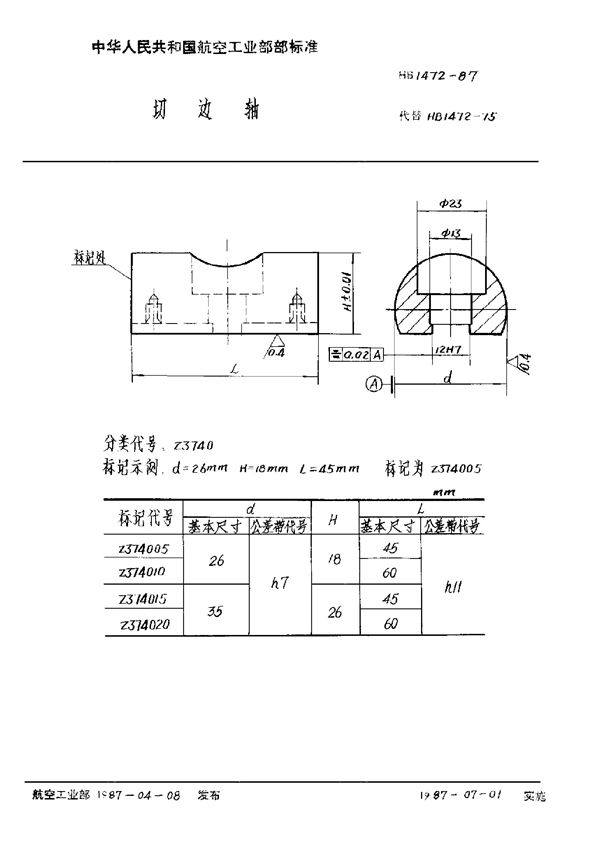 切边轴 (HB 1472-1987)