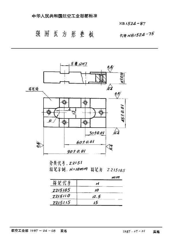 强固长方形垫板 (HB 1524-1987)