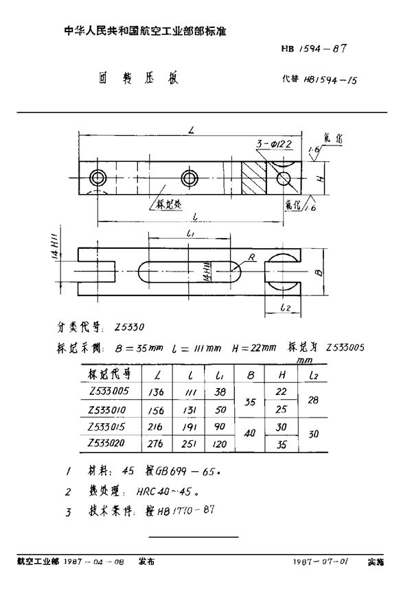 回转压板 (HB 1594-1987)