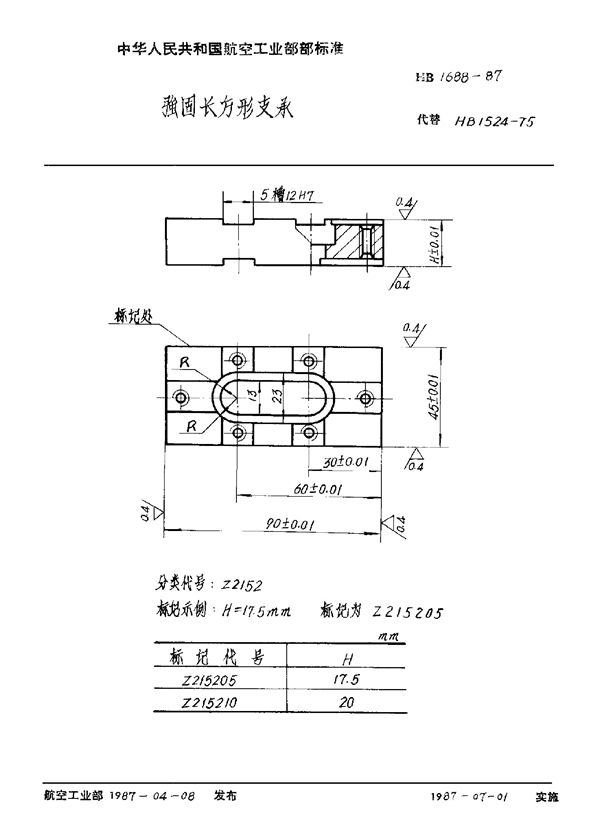 强固长方形支承 (HB 1688-1987)