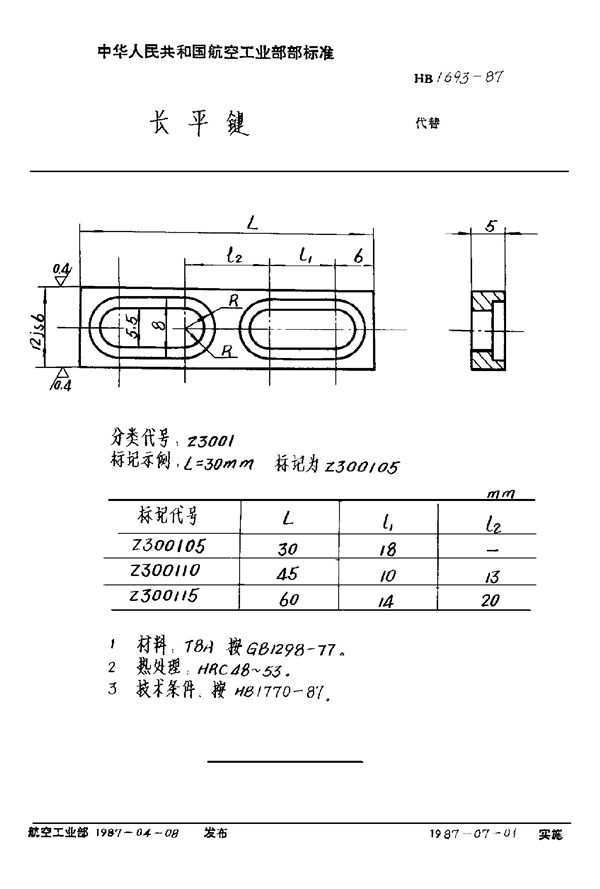 长平键 (HB 1693-1987)