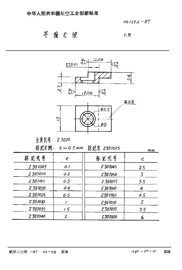 平偏心键 (HB 1694-1987)