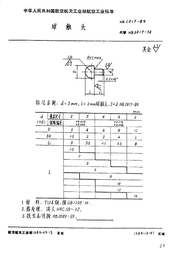 球触头 (HB 2017-1989)