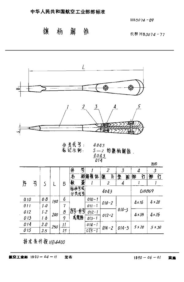 镶柄解锥 (HB 3074-1989)