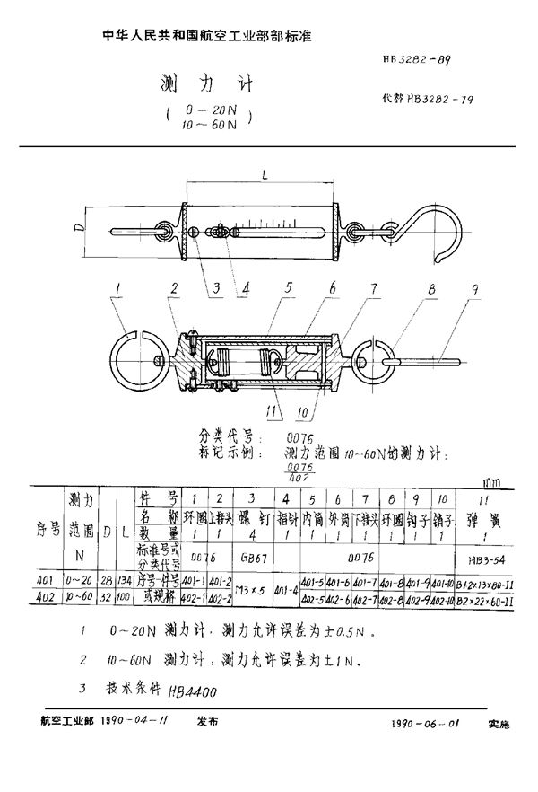 测力计 (0～20,10～26N) (HB 3282-1989)