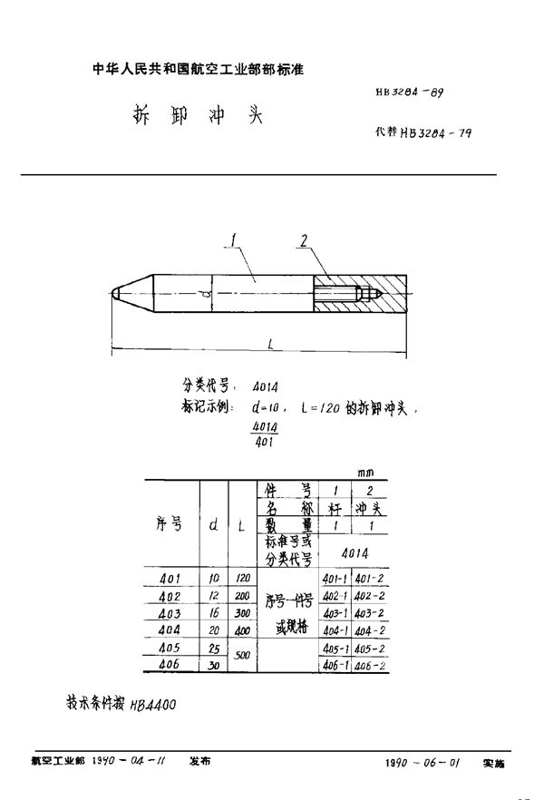 拆卸冲头 (HB 3284-1989)