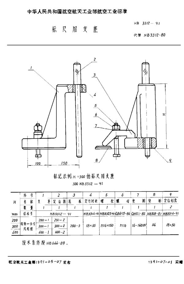 标尺用支座 (HB 3312-1991)