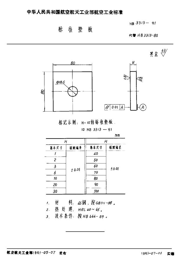 标准垫板 (HB 3313-1991)