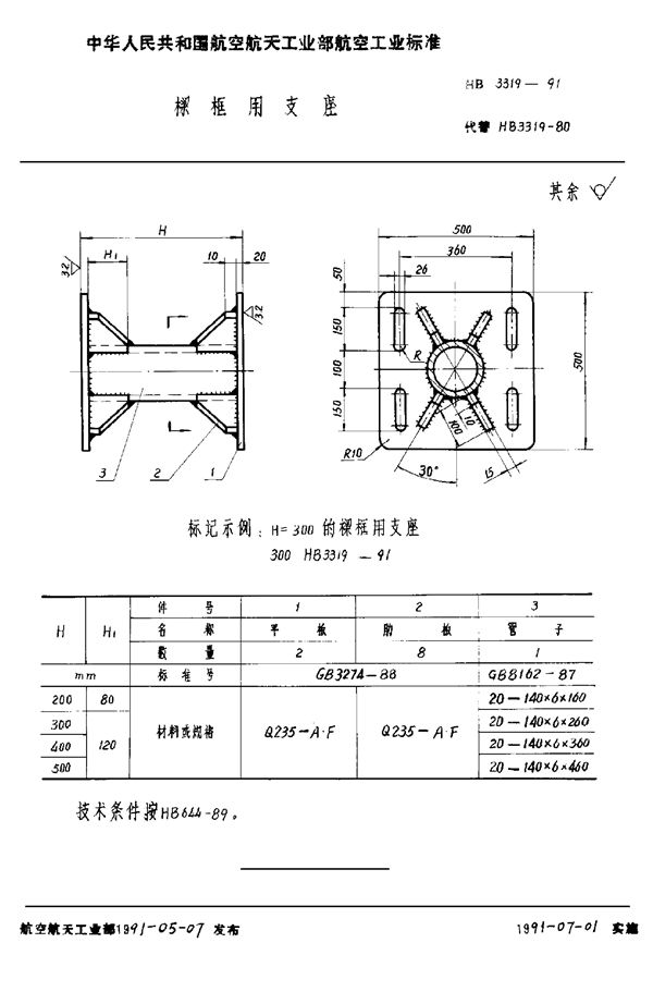 梁框用支座 (HB 3319-1991)