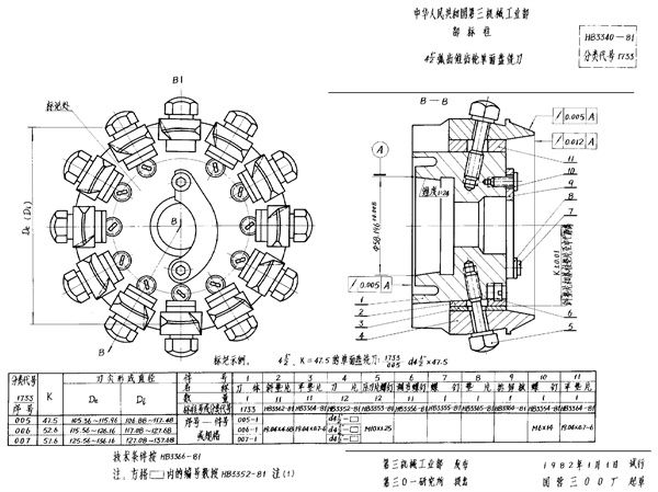 4-1/2＂弧齿锥齿轮单面盘铣刀 (HB 3340-1981)