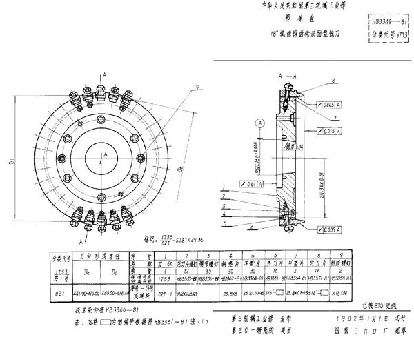 18 弧齿锥齿轮双面盘铣刀 (HB 3349-1981)