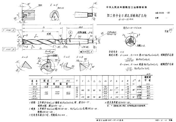 加工铝合金不通孔用锥柄扩孔钻 d＝10～32mm (HB 3488-1985)