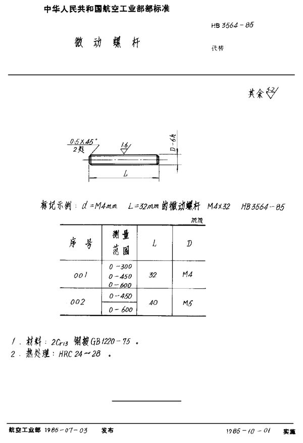 微动螺杆 (HB 3564-1985)