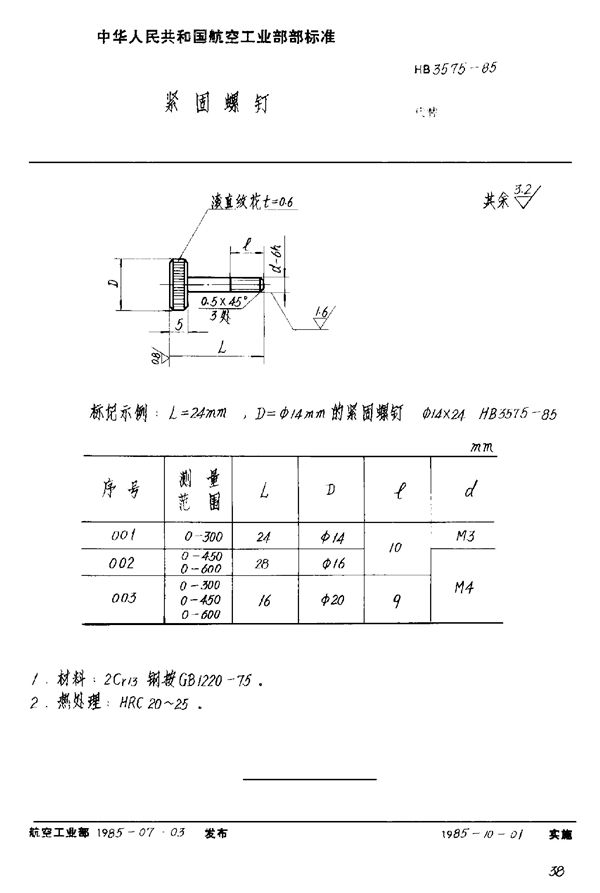 紧固螺钉 (HB 3575-1985)